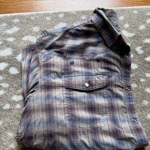 Poncho Men's Casual Plaid Button Down Shirt - Brown and Blue